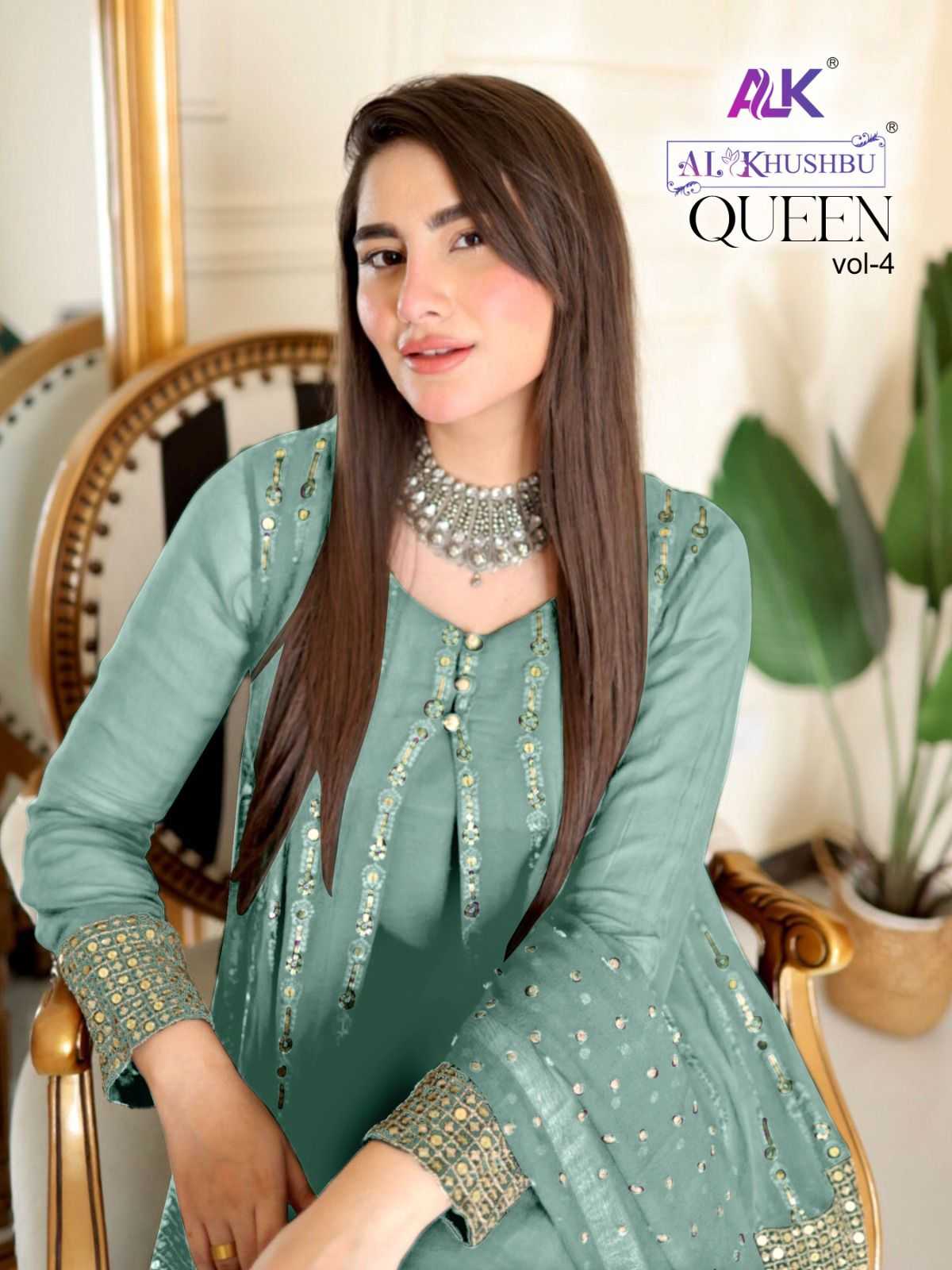 al khushbu queen vol 4 pakistani designer georgette embroidery work drees material