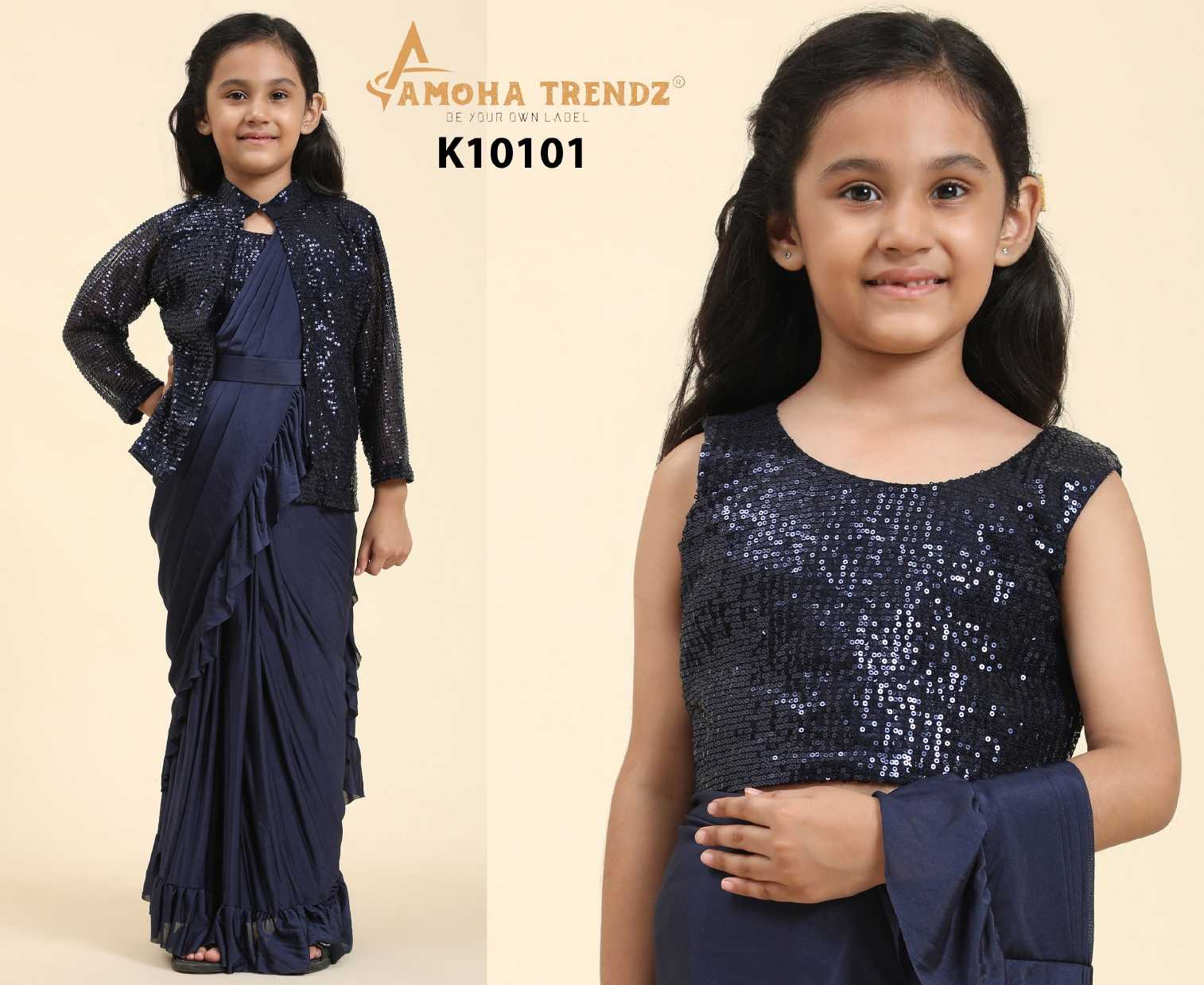 amoha trendz k10101 designer readymade kids wear sarees