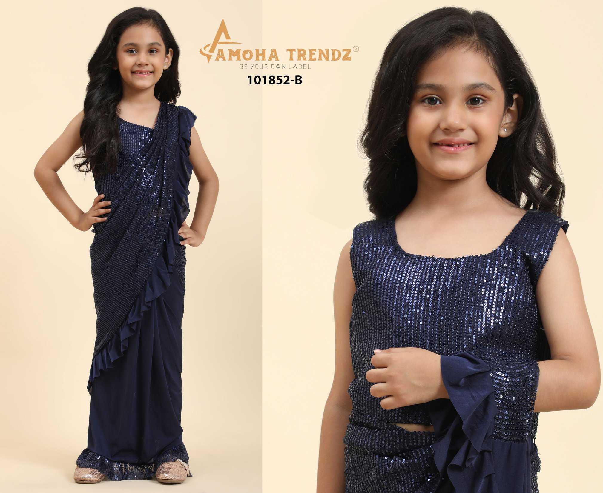 amoha trendz k101852 designer kids wear readymade fancy sarees