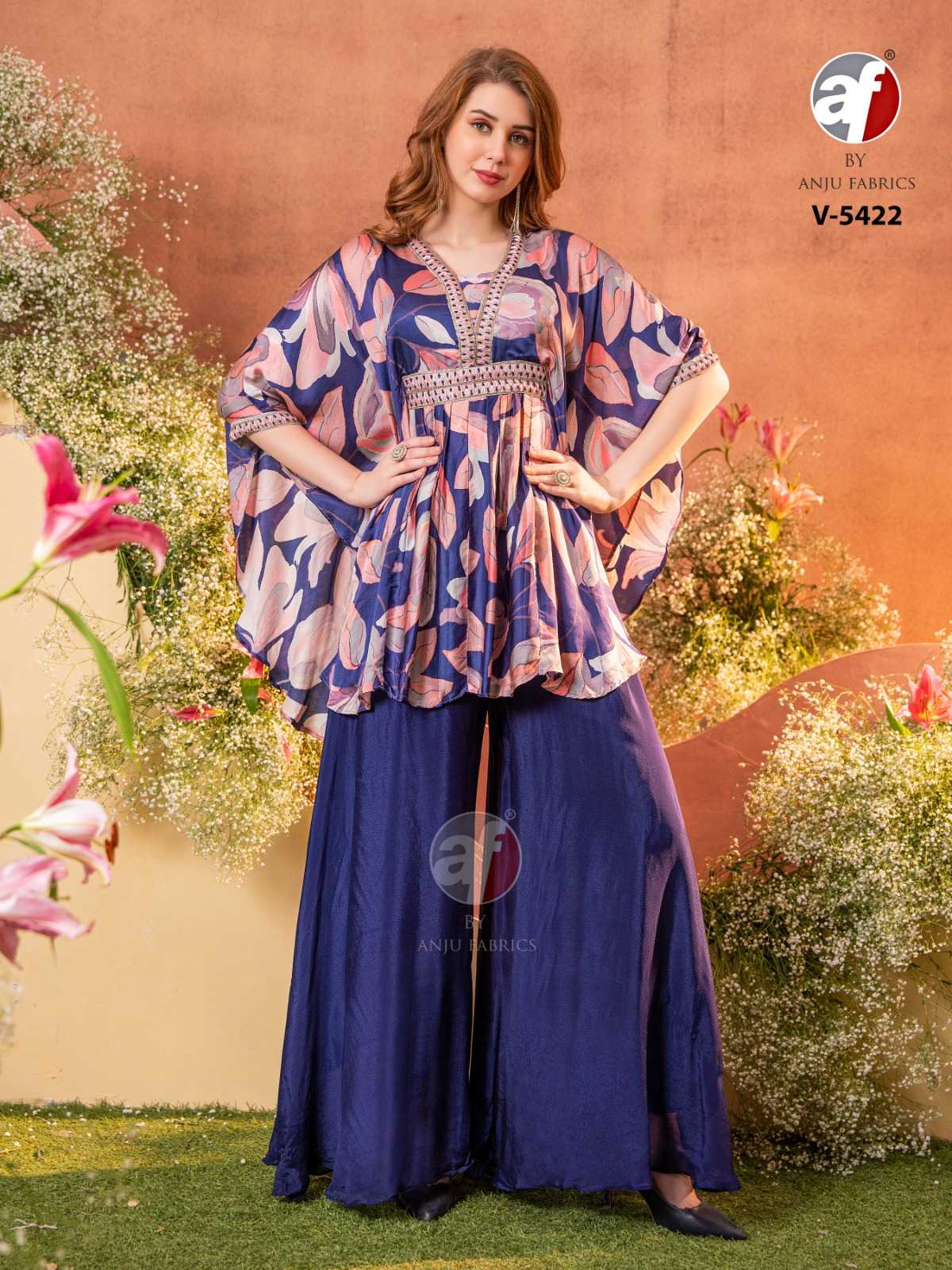 anju fab v5422 fancy western wear readymade butterfly style top with plazo combo set