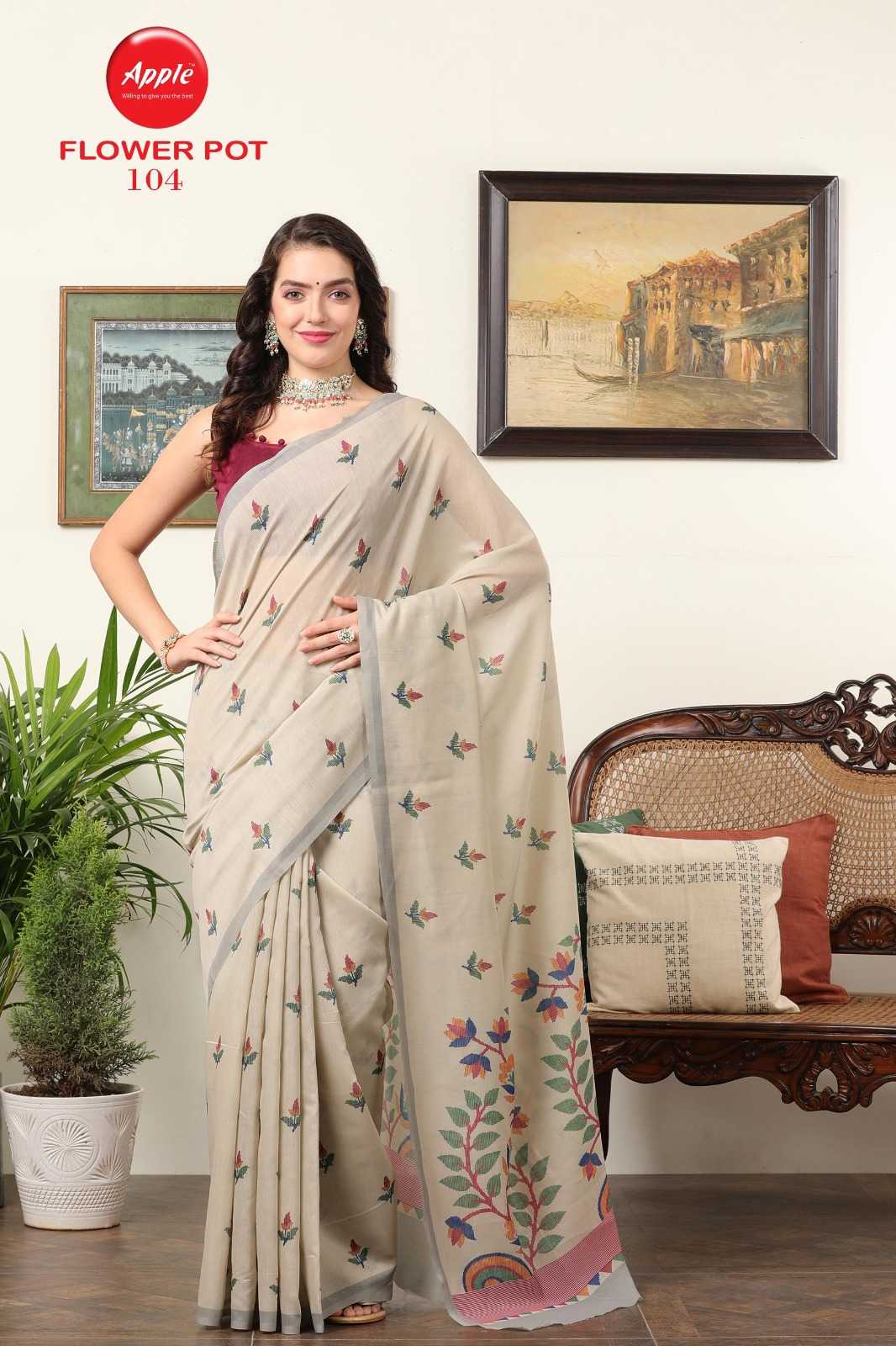 apple flower pot kota chanderi classy function wear saree