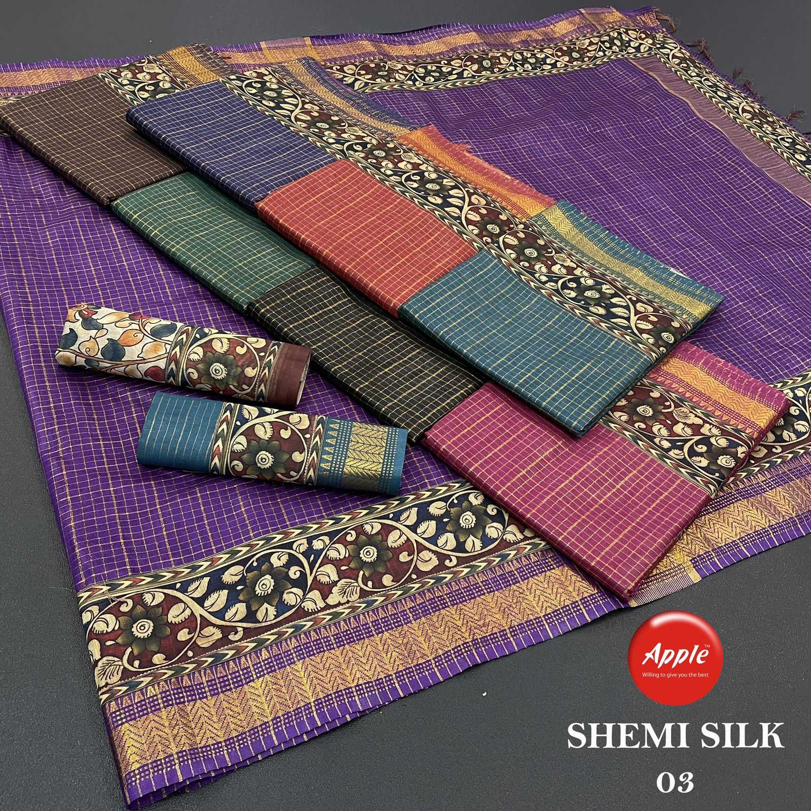 apple shemi silk 01-04 fancy amazing colour matching sarees collection