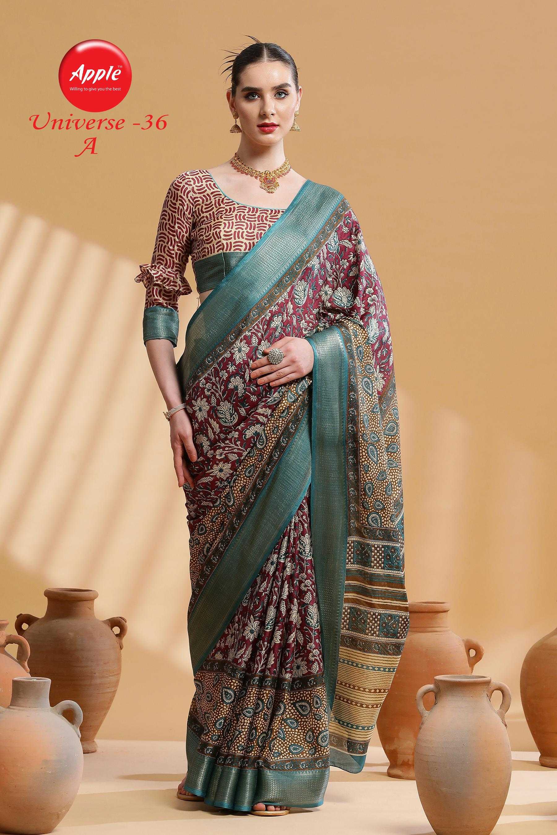apple universe 36 fancy colour matching sarees