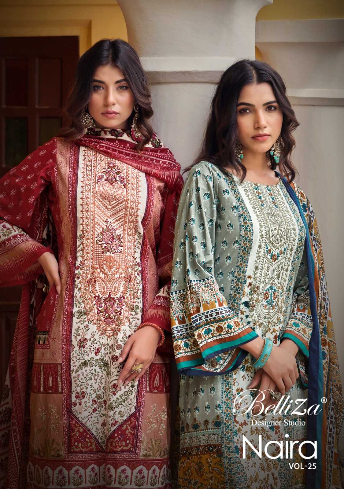 belliza designer naira vol 25 pakistani cotton digital print dress material