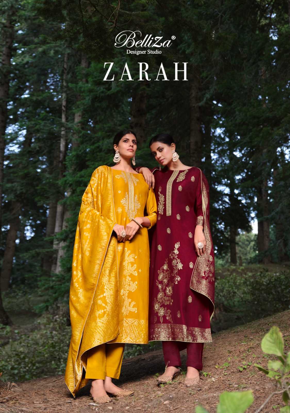 belliza designer zarah viscose pashmina ladies suits festive winter collection