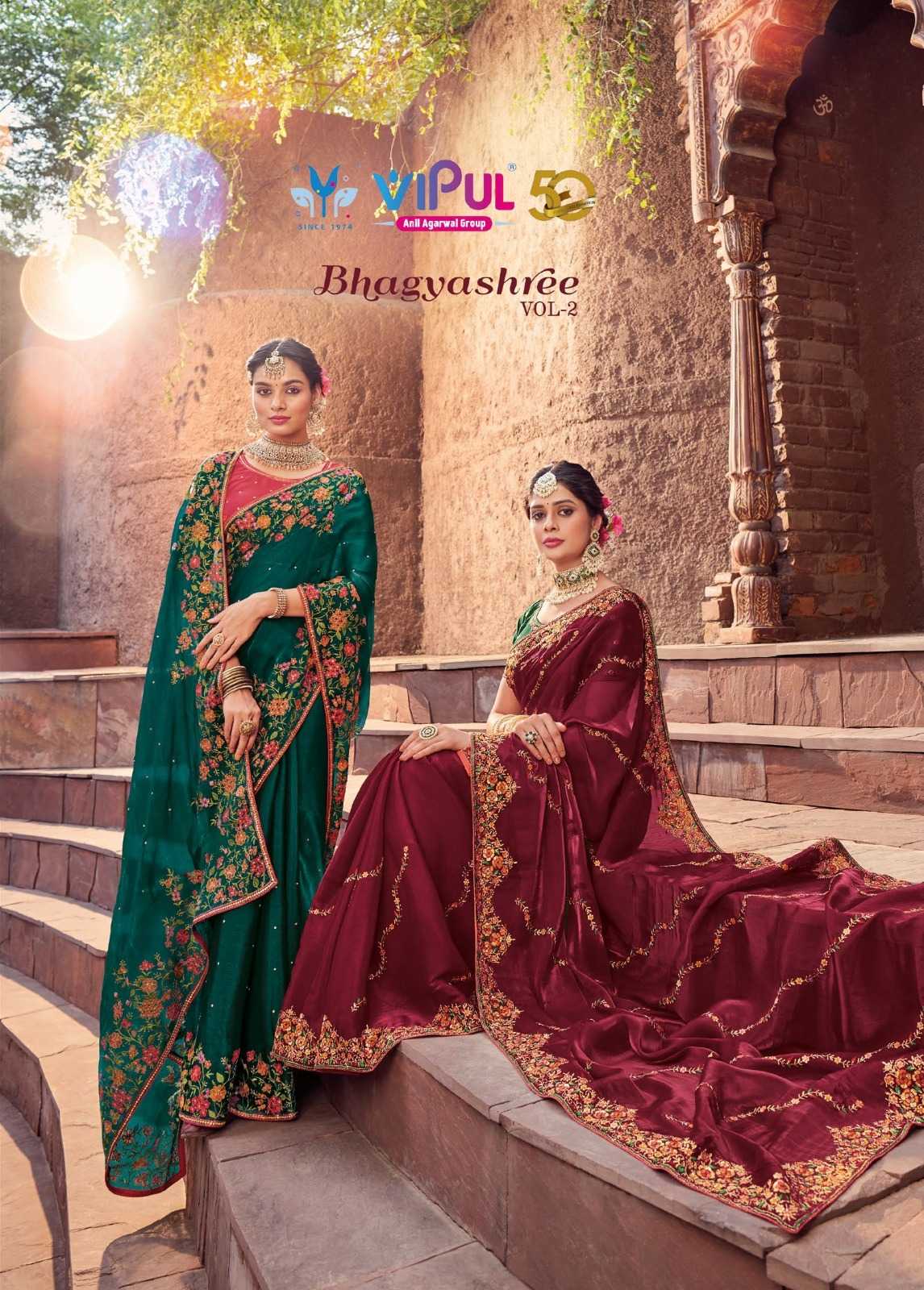 bhagyashree vol 2 by vipul fashion exclusive organza sarees with designer embroidery