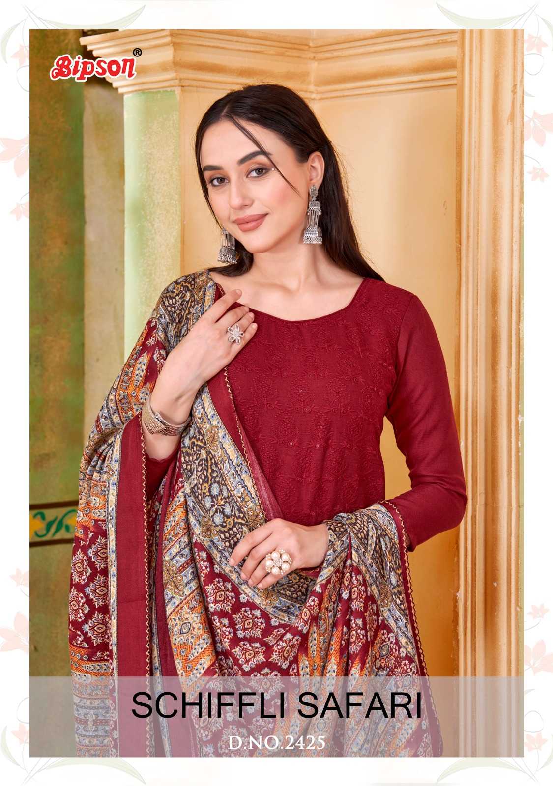 bipson schiffli safari 2424-2425 winter wear pashmina sequence work dress material