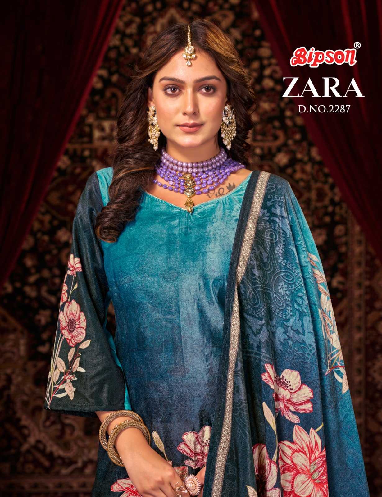 bipson zara 2287-2288 viscose velvet digital print salwar kameez material winter collection
