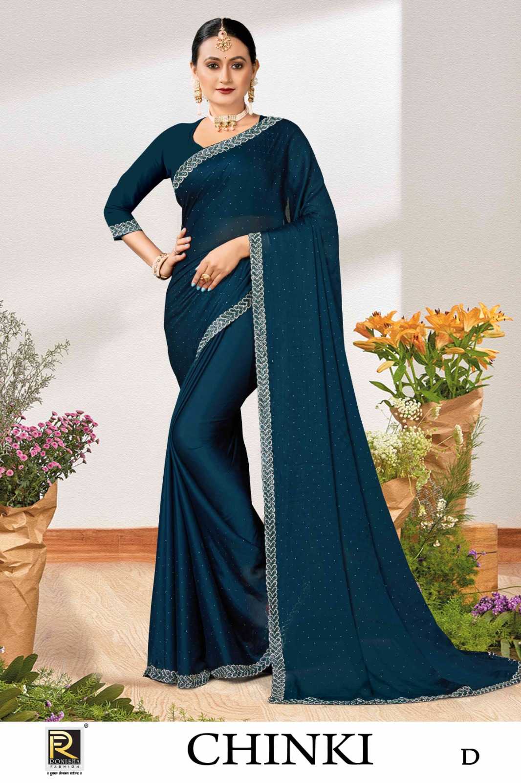 CHINKI BY RANJNA SAREE  FANCY FABRICS   SIROSKI DIAMOND WORK FANCY SIROSKI  BORDER SUPER HIT COLLECTION 