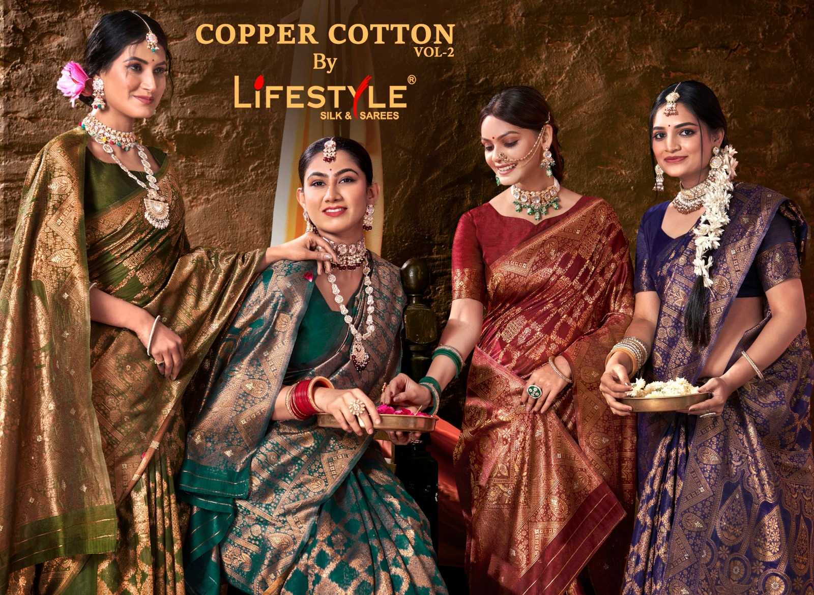 copper cotton vol 2 by lifestyle adorable fancy sarees catalog