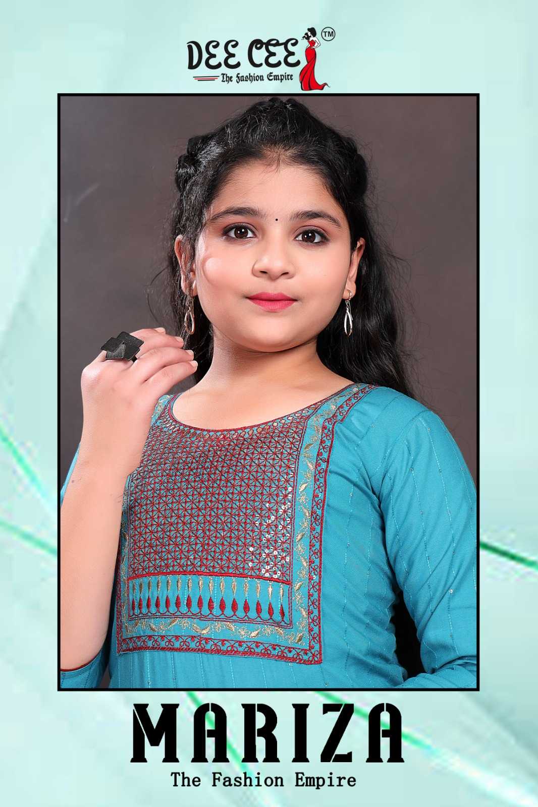 dee cee mariza fancy readymade a line kurti with bottom and nazneen dupatta girls wear combo set