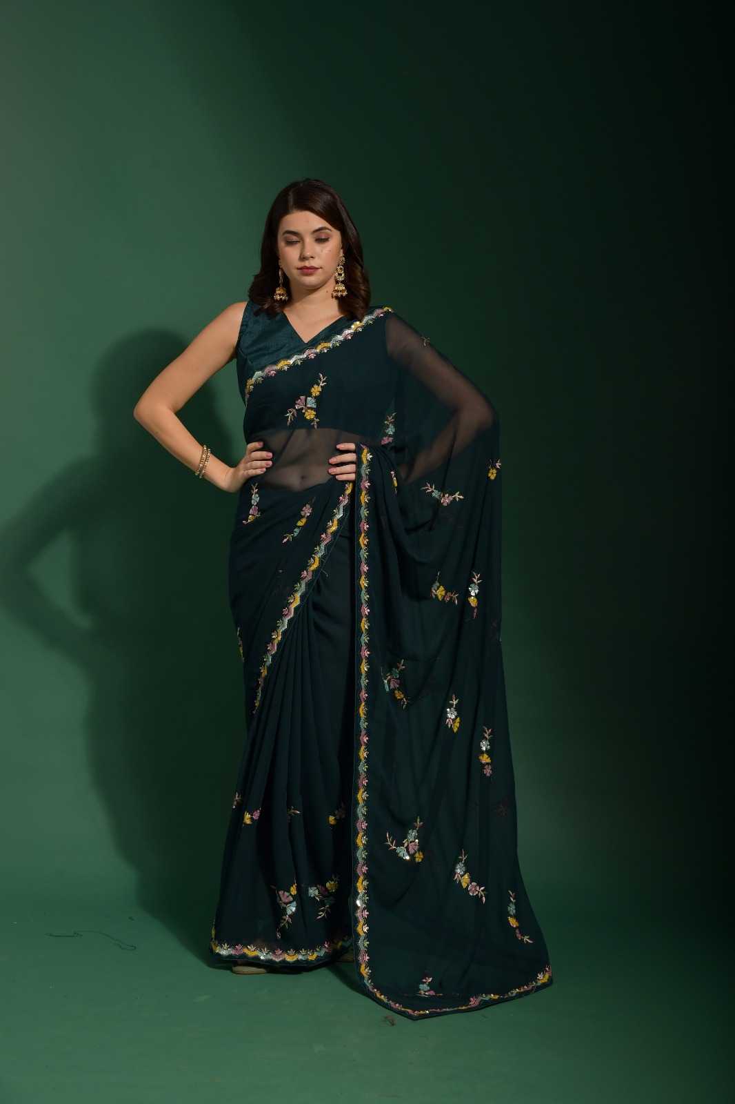 fashion berry kabiri multi sequince georgette saree party wear