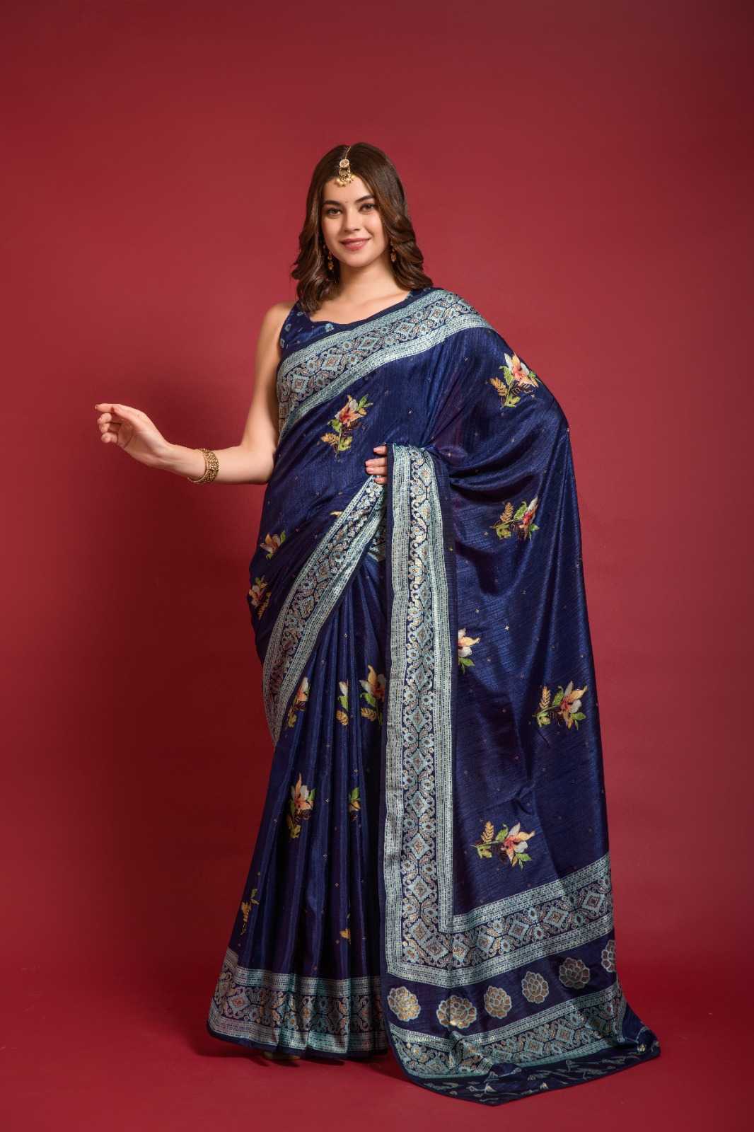 fashion berry kali elegant flower work silk saree