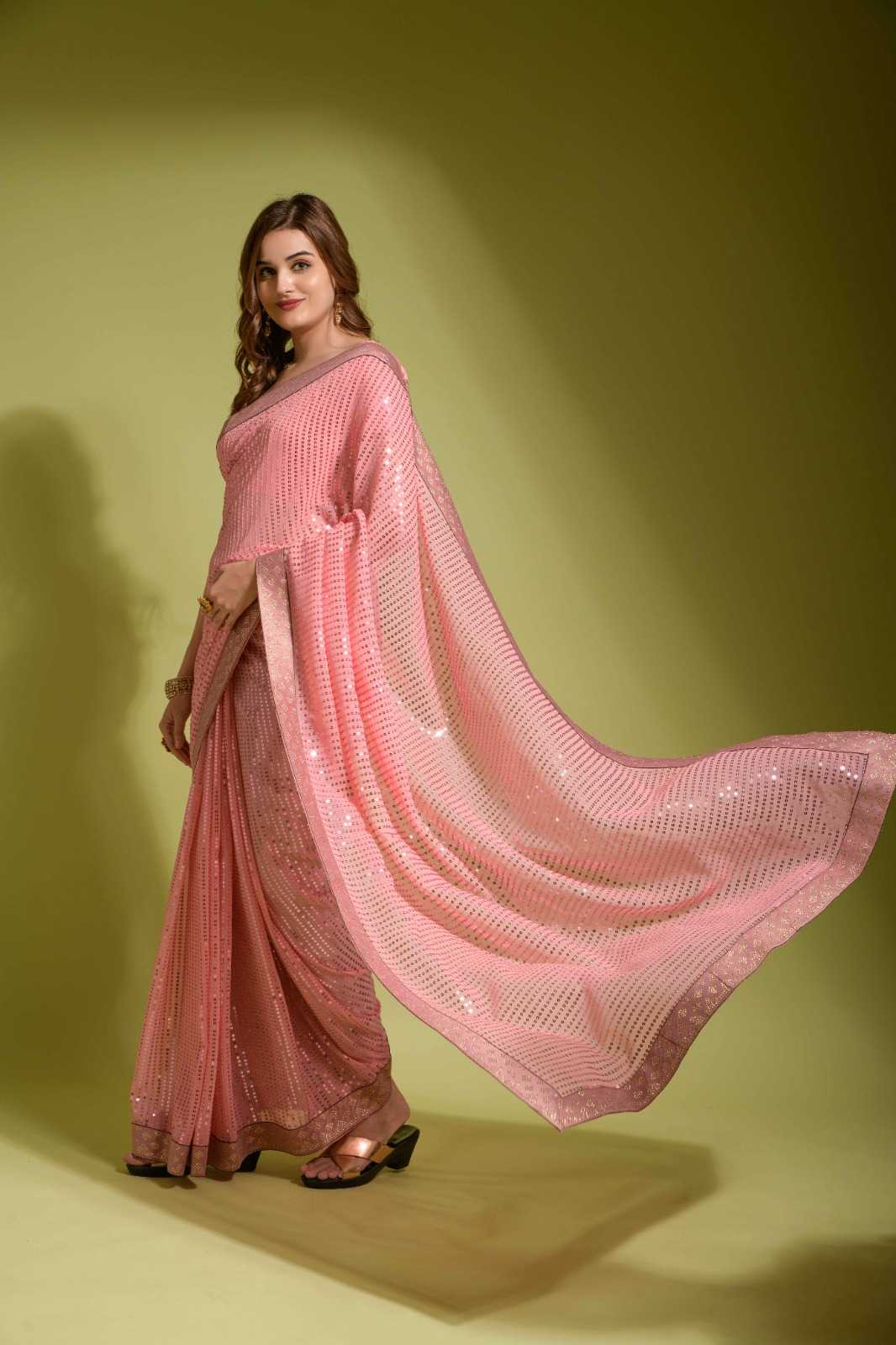 fashion berry koski plain sequin party wear saree