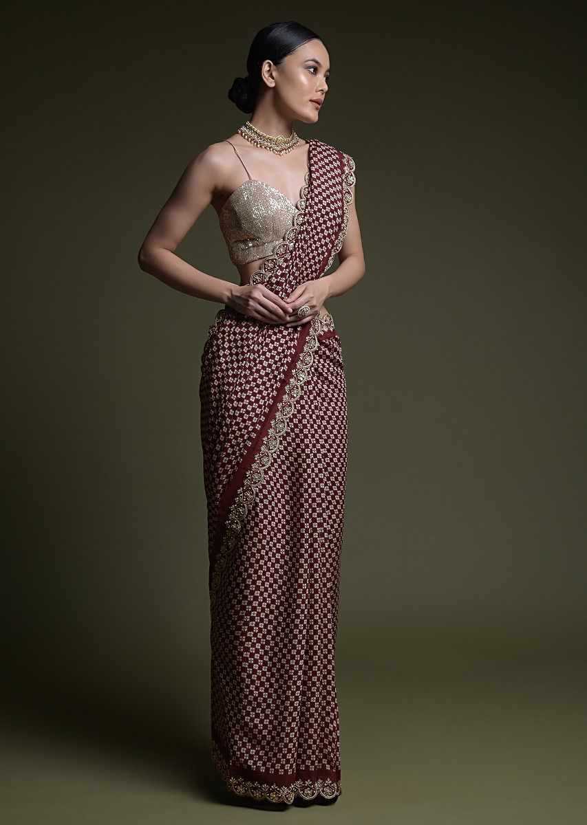 fashion berry mahi 266 fashionable chinon sequince saree