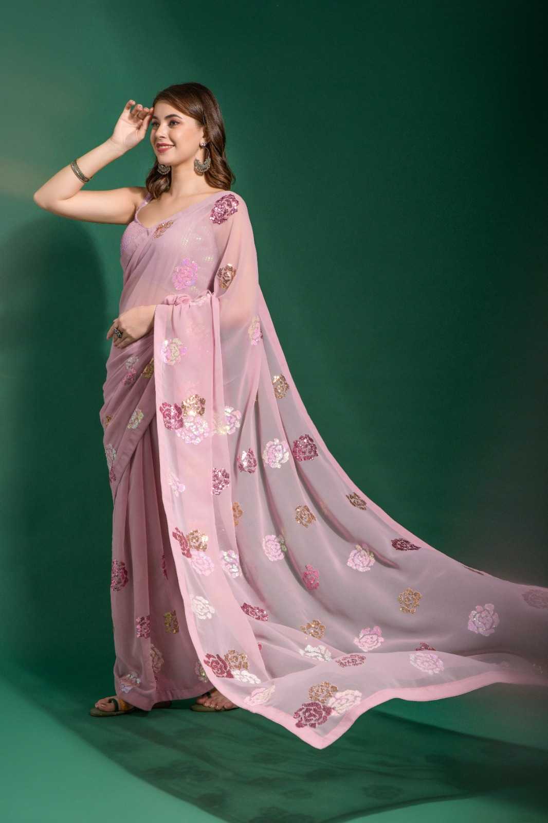 fashion berry sahibi 076 multi sequince georgette saree party wear