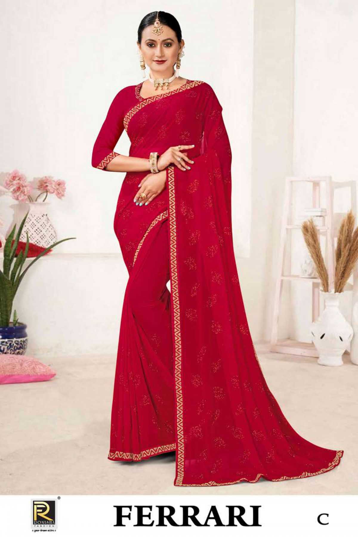 FERARI BY RANJNA SAREE  FANCY FABRICS   SIROSKI DIAMOND WORK FANCY SIROSKI  BORDER SUPER HIT COLLECTION 