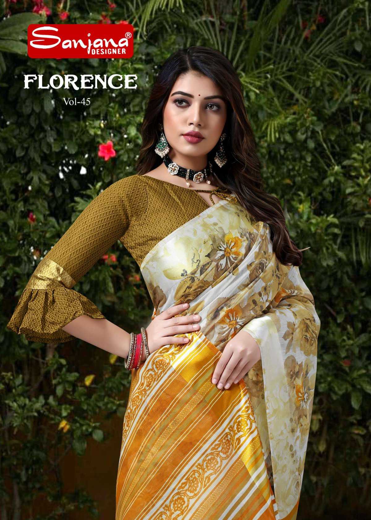 florence vol 45 by sanjana designer amazing cotton weaving border sarees