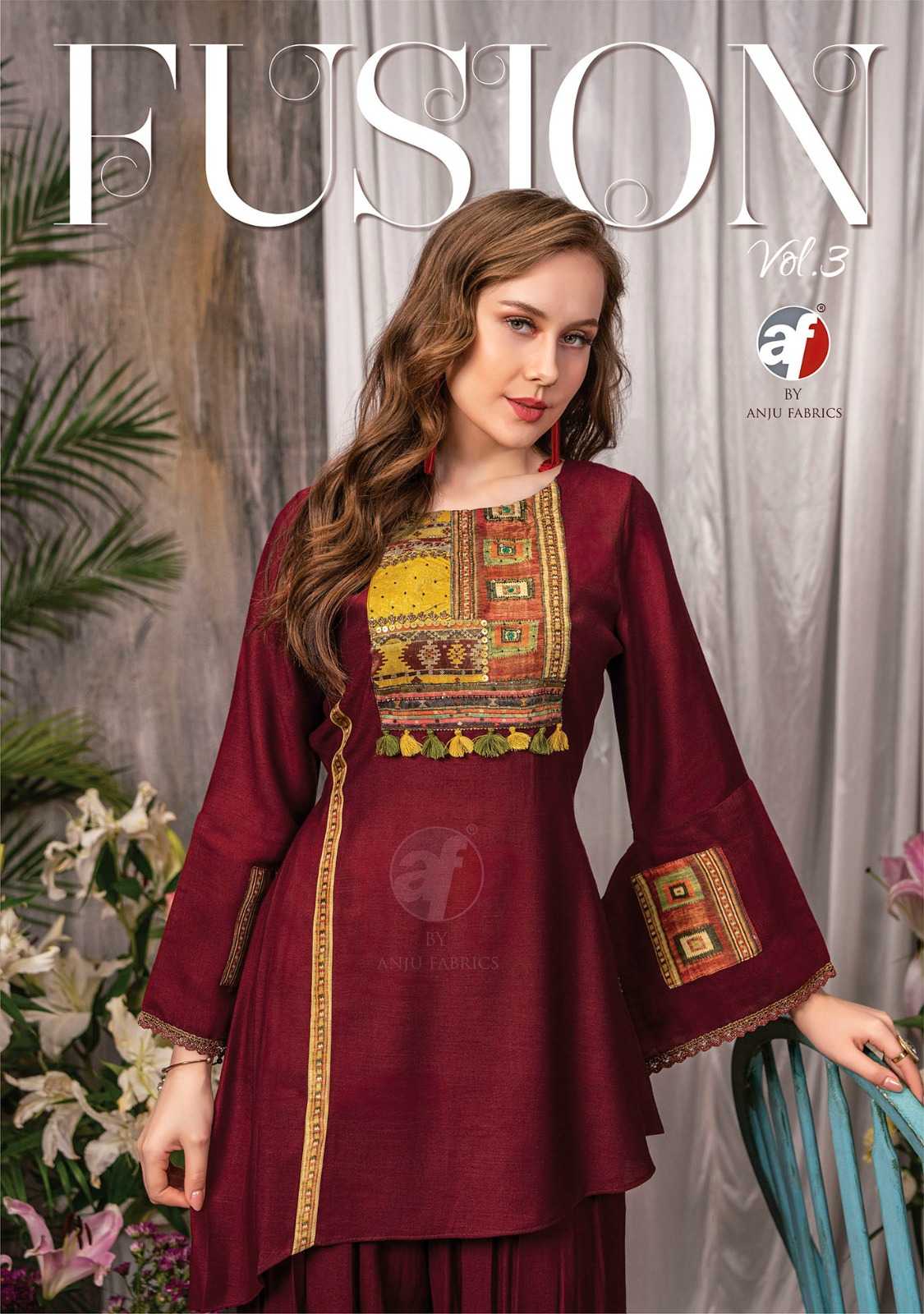 fusion vol 3 by anju fab festive wear fancy kurti with afgani pant