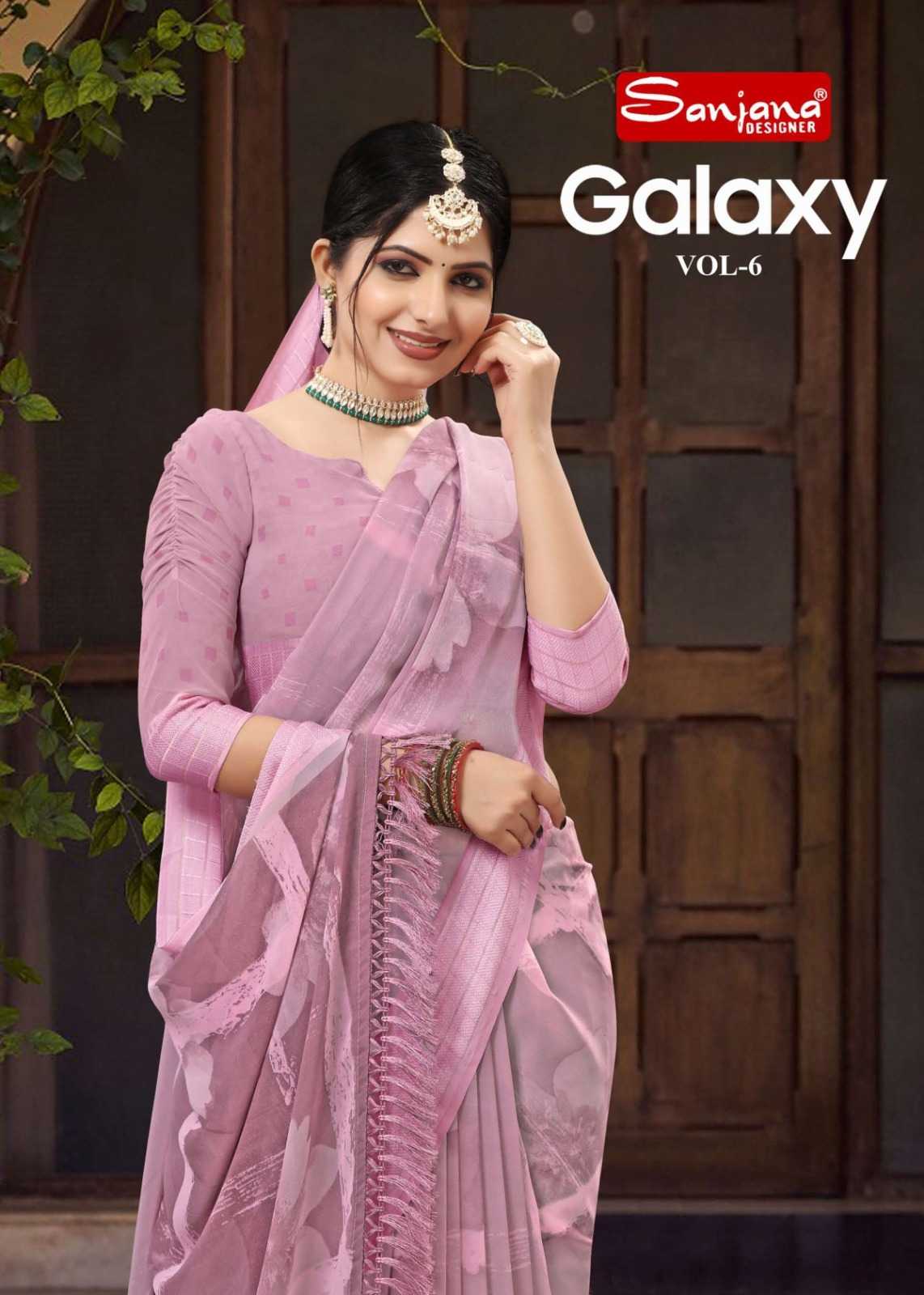 galaxy vol 6 by sanjana designer fancy weightless print jacquard weaving border sarees