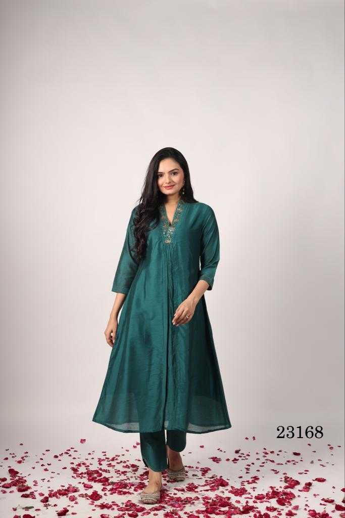 indira apparel 23168 occasion wear chanderi silk kurti pant combo set 