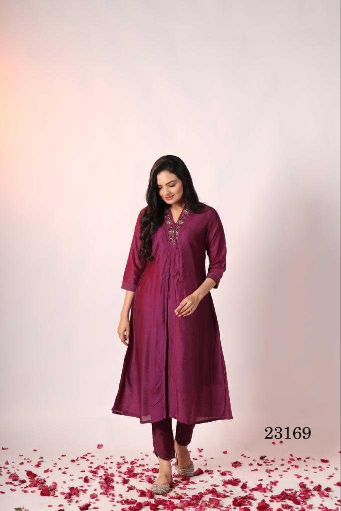 indira apparel 23169 festive wear chanderi silk kurti pant combo set 