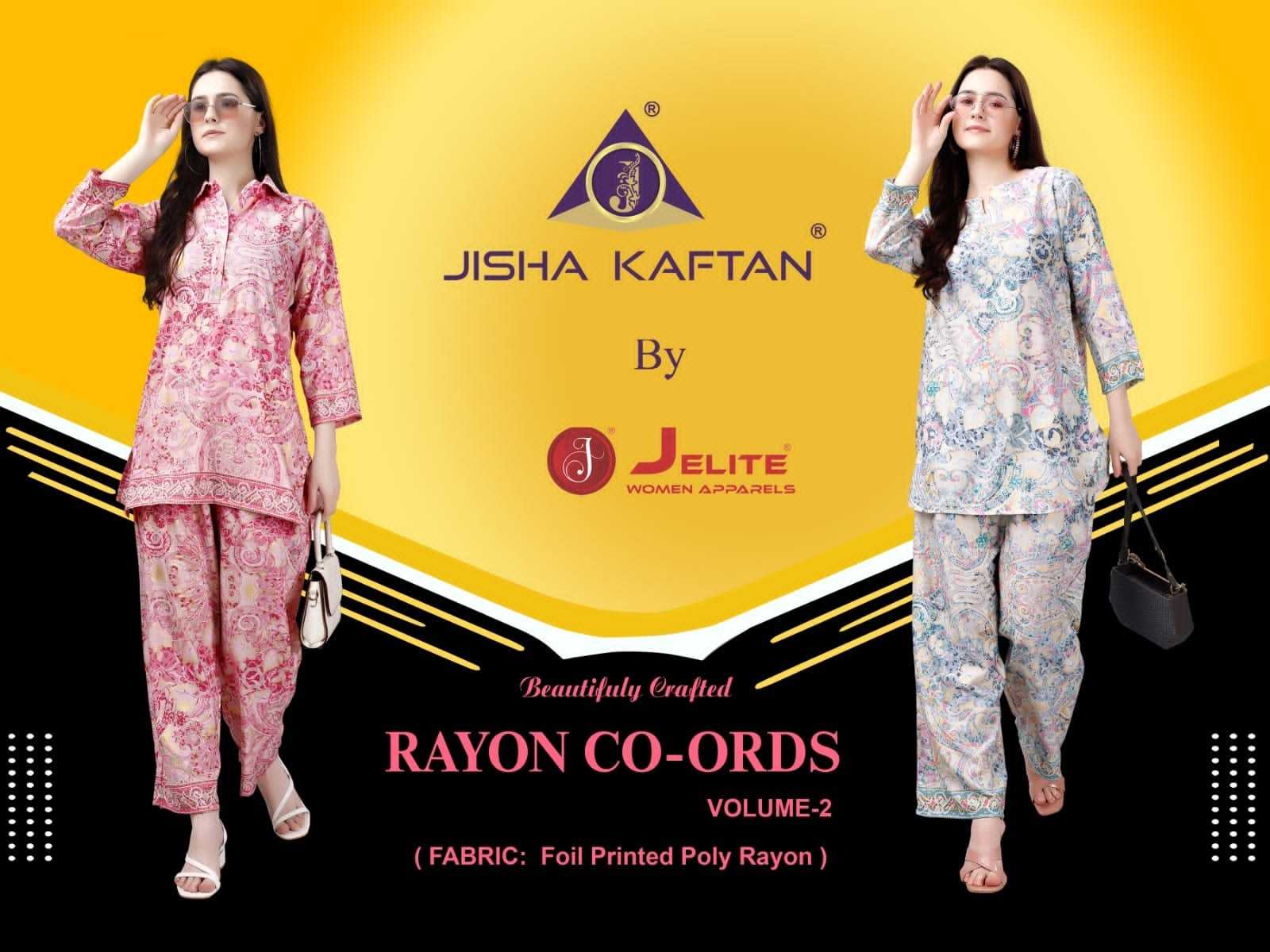 jisha kaftan rayon co-ord vol 2 fancy golden foil print fullstitch western cord set