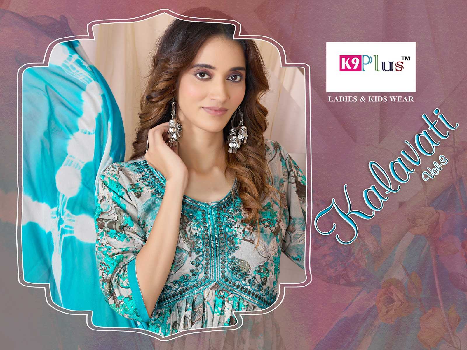 k9 plus kalavati vol 3 fullstitch beautiful alia cut kurti pant dupatta 