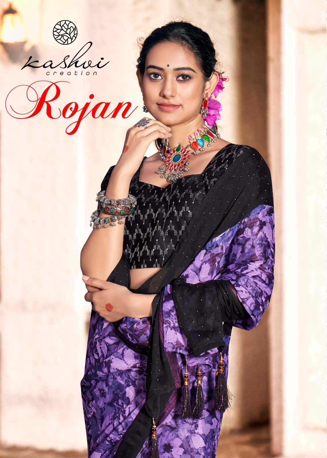 kashvi creation rojan fancy crape saree with embroidery blouse 