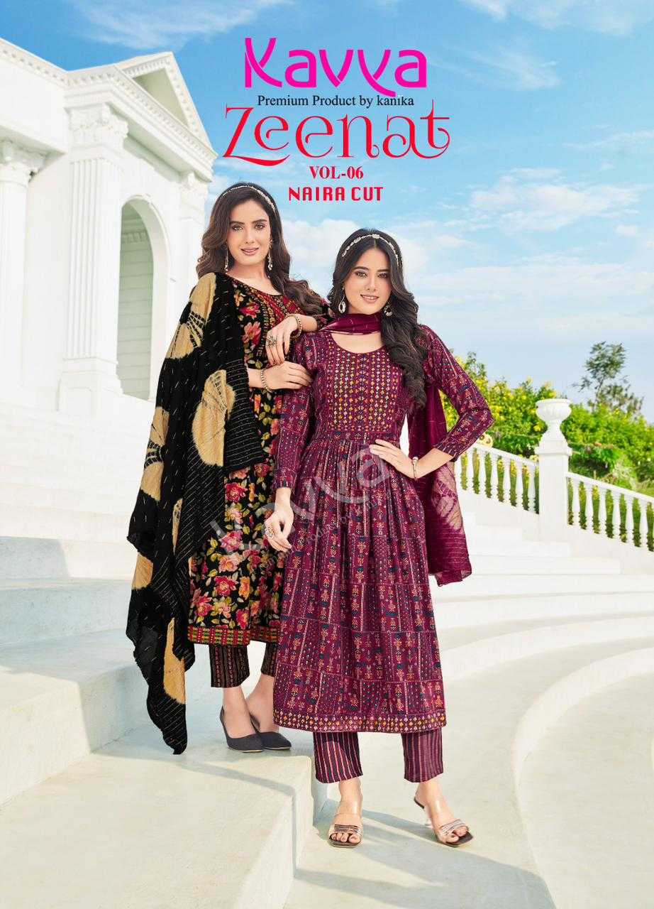 kavya zeenat vol 6 readymade fancy nayra cut kurti bottom with chanderi dupatta