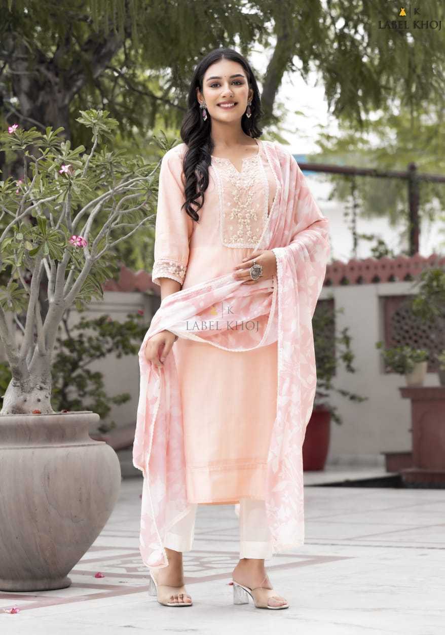 label khoj 9611 readymade modal silk top botton with organza dupatta combo set