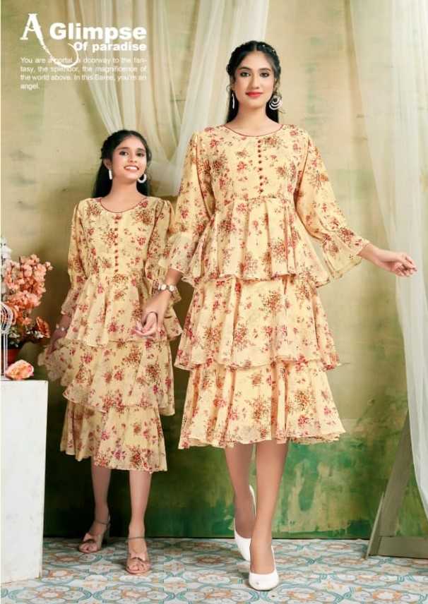 lavika couture rd pallavi readymade fancy mother daughter combo thrice layer frill kurti 