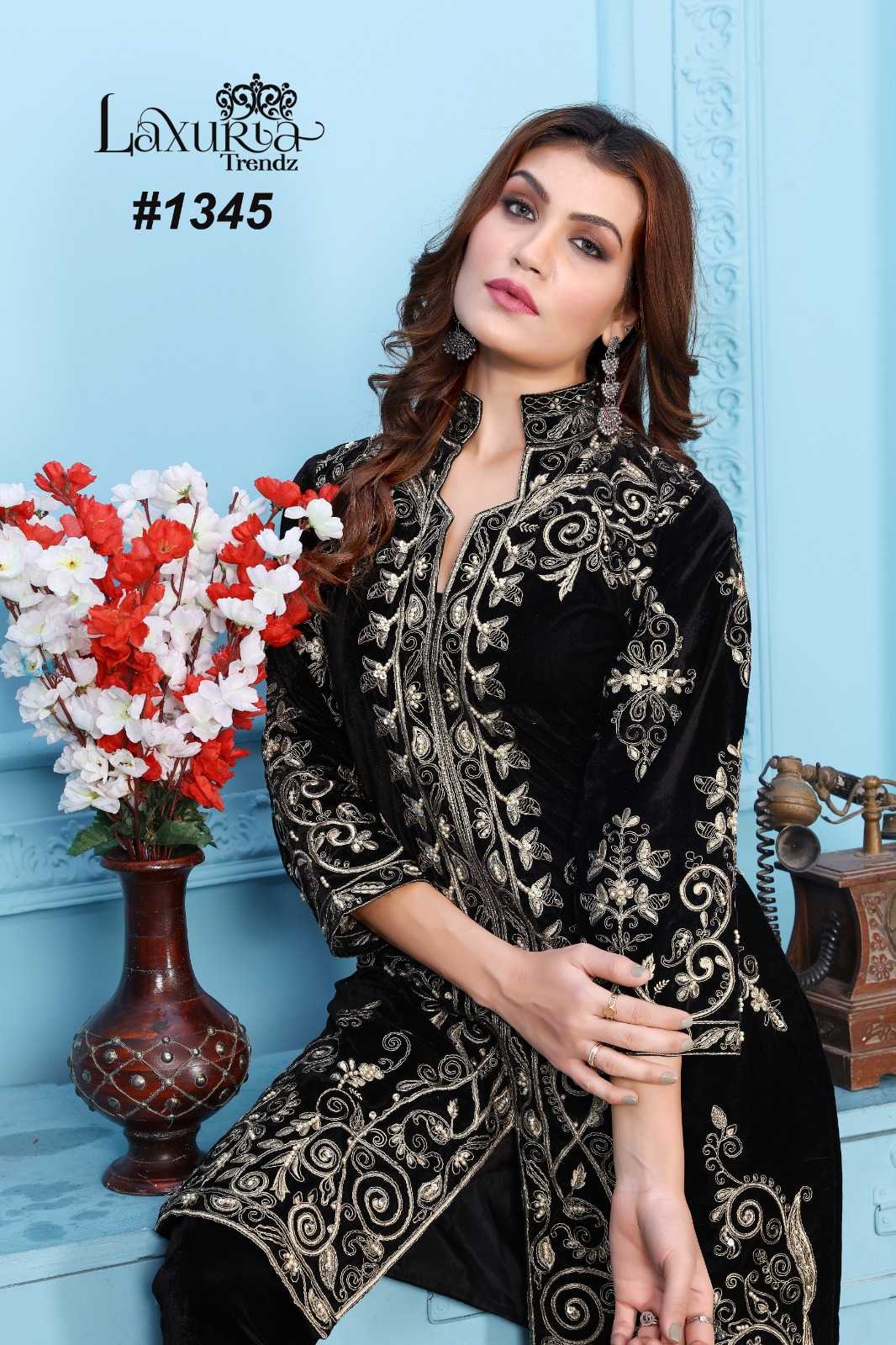 laxuria 1345 pakistani designer winter velvet readymade handwork kurti pant 