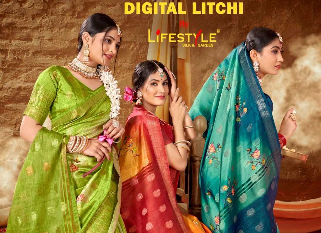 lifestyle digital litchi beautiful fancy sarees collection