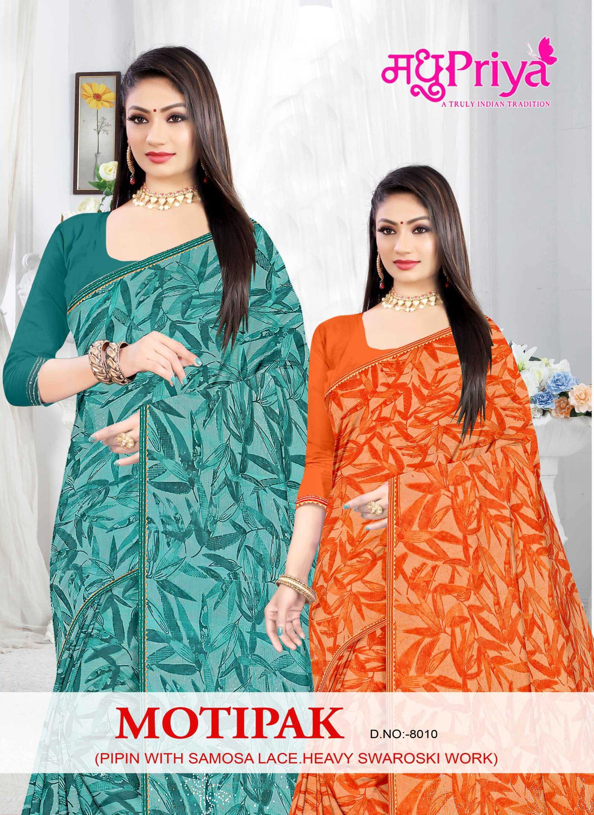 madhupriya motipak 8010 casual fancy chiffon sarees collection