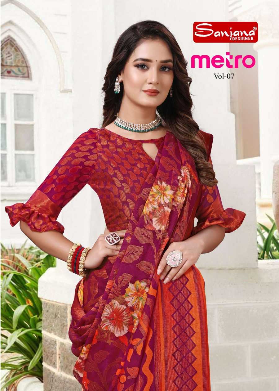 metro vol 7 by sanjana designer fancy chiffon cut brasso sarees supplier