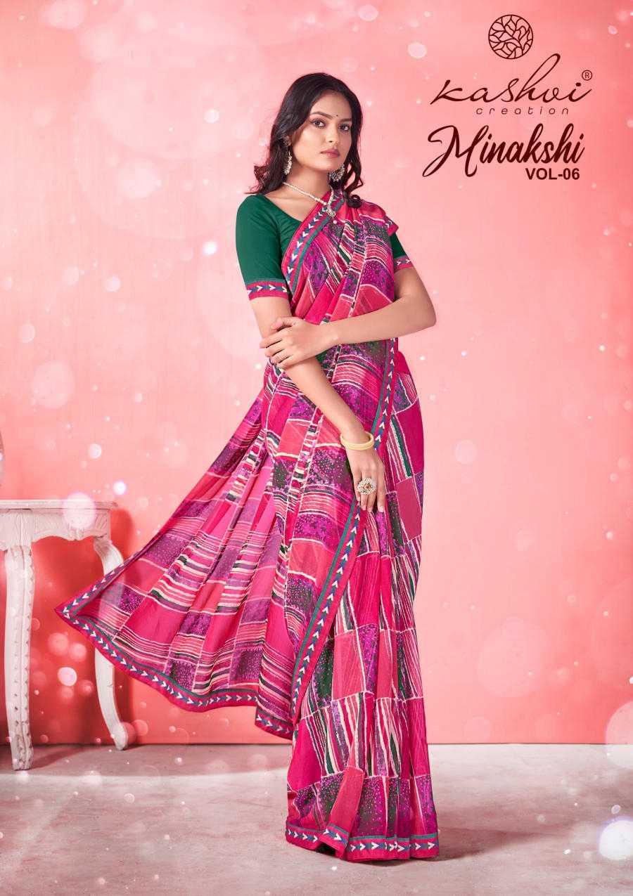 minakshi vol 6 by kashvi creation fancy printed weightless sarees supplier
