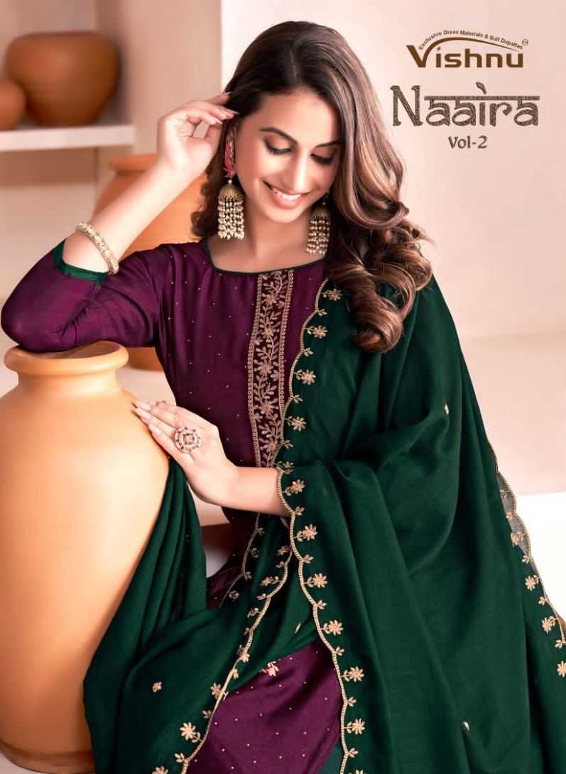 naaira vol 2 by vishnu impex amazing fancy work 3pcs dress material