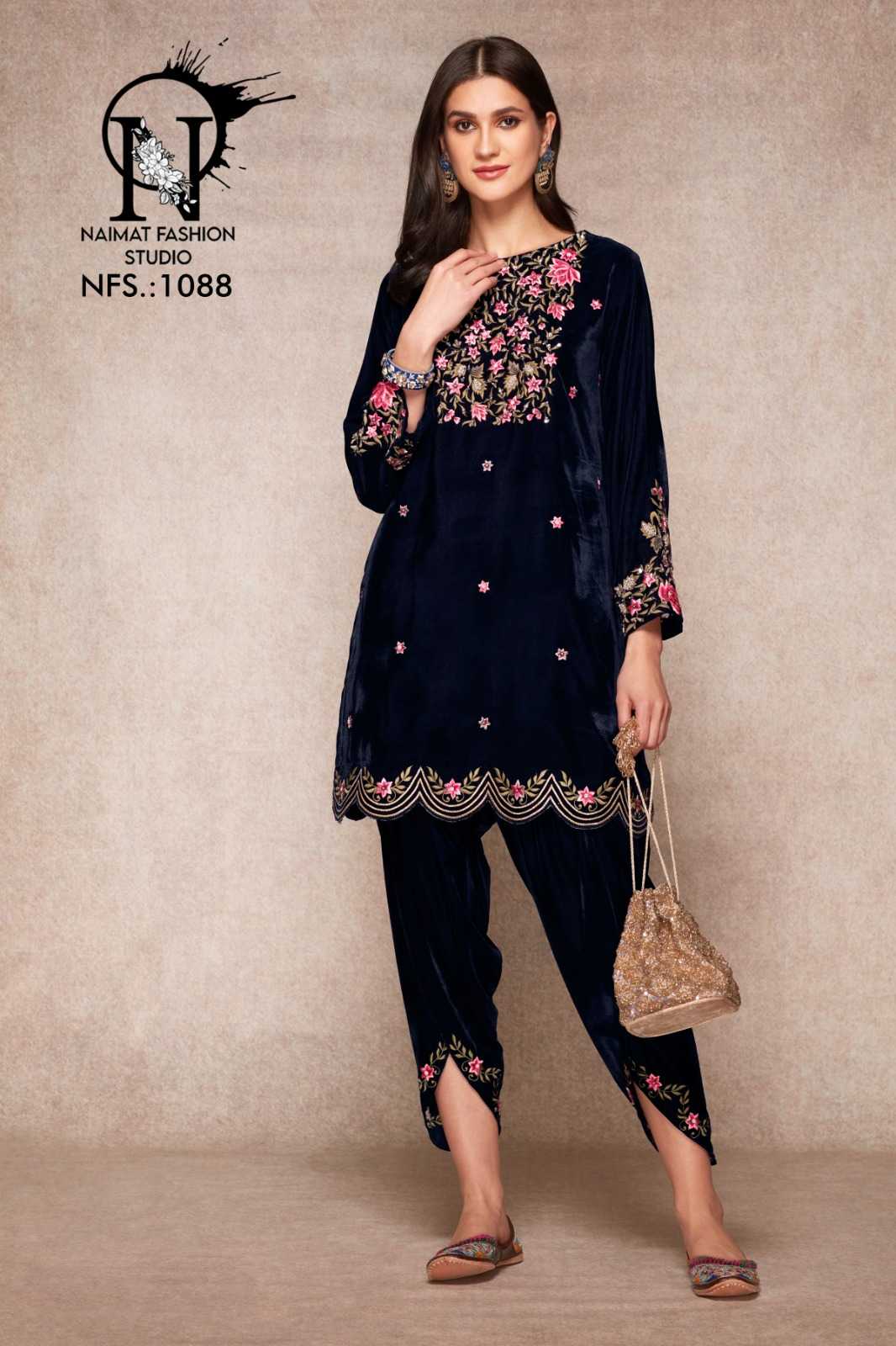 naimat nfs 1088 beautiful designer winter velvet pakistani kurti with pant 