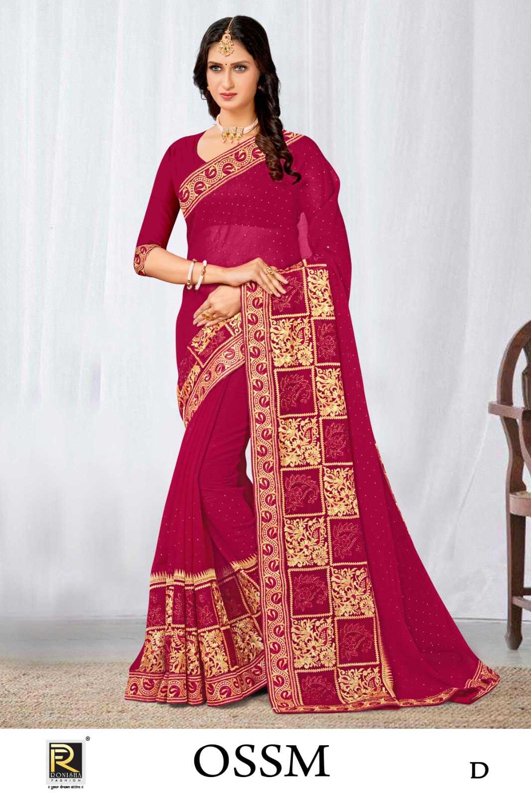 OSSM  BY RANJNA SAREE  FANCY FABRICS EMBROIDERY BORDER SIROSKI  WORK SUPER HIT COLLECTION 