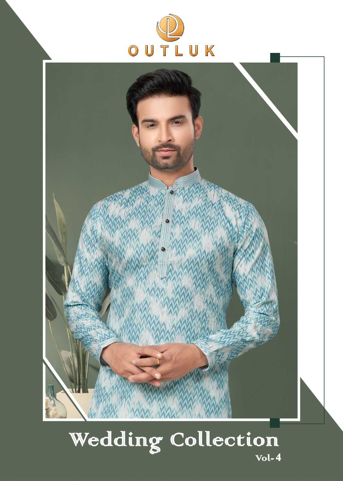 outluk wedding collection vol 4 readymade digital print cotton kurta with silk pajama for men