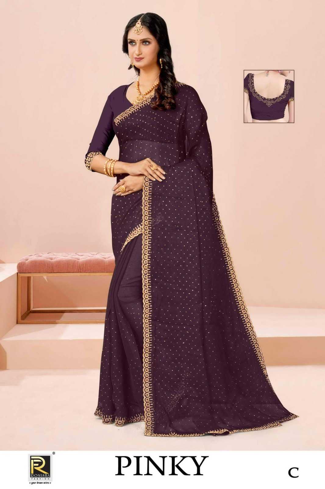 PINKY BY RANJNA SAREE  FANCY FABRICS   SIROSKI DIAMOND WORK FANCY SIROSKI  BORDER SUPER HIT COLLECTION 