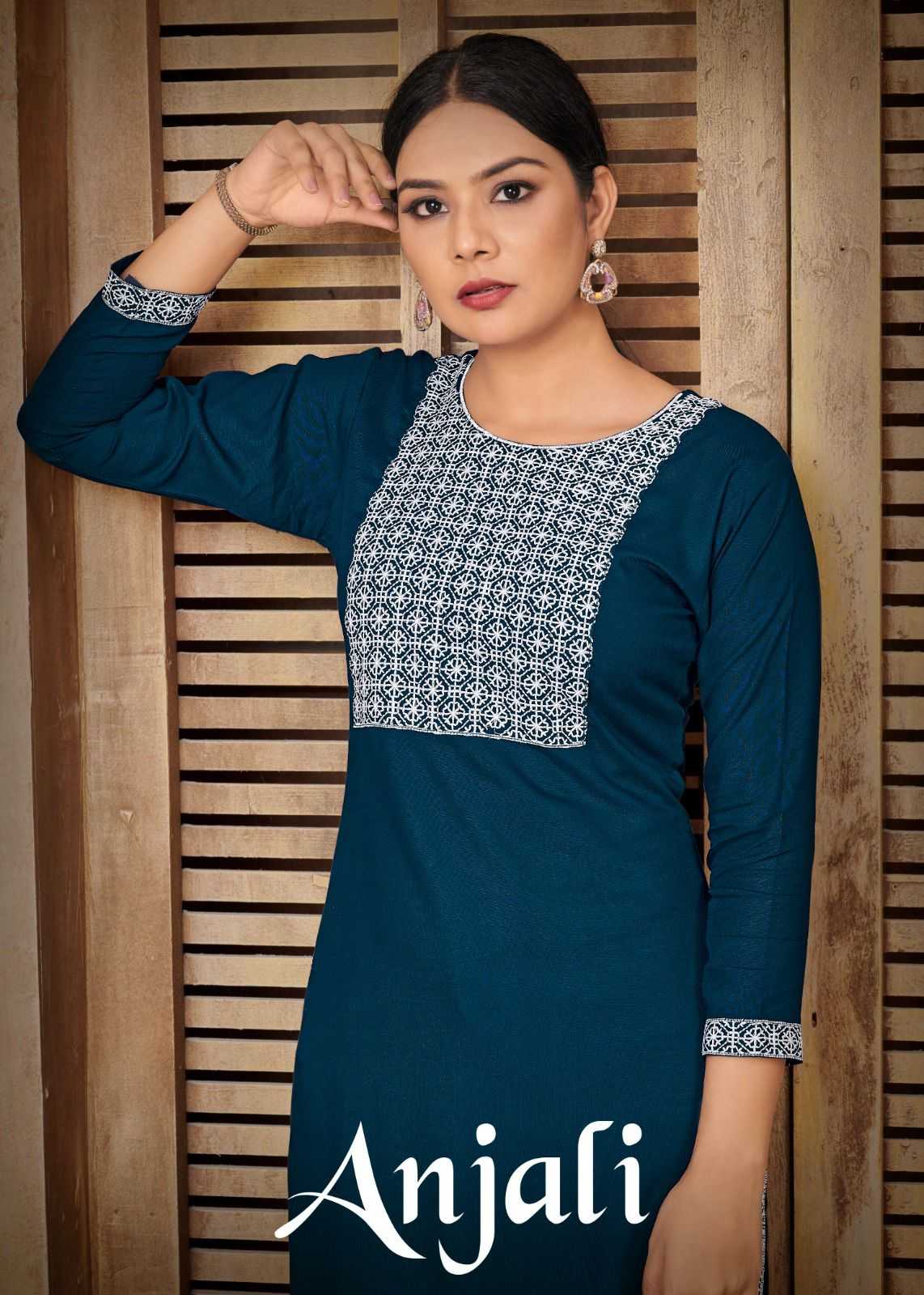 pr anjali rayon fancy white embroidery casual kurti in big sizes