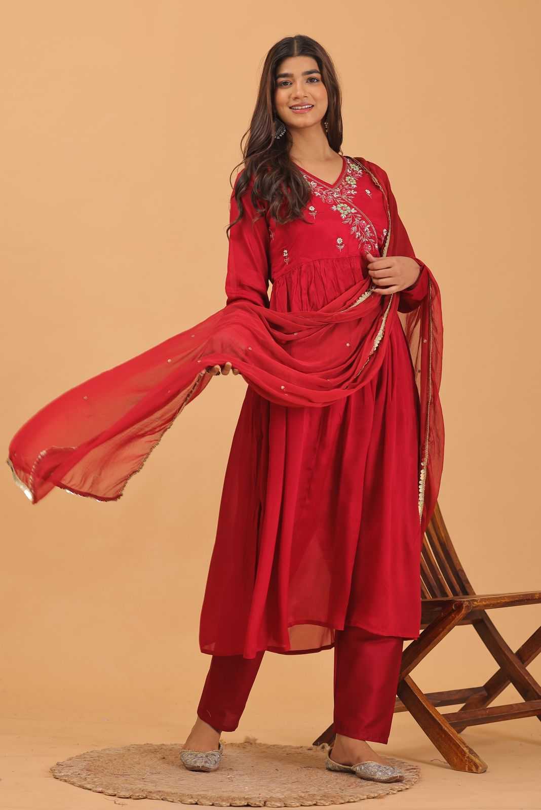 pr chinnon alia handwork 3pc fullstitch fancy aliya cut kurti pant dupatta combo set