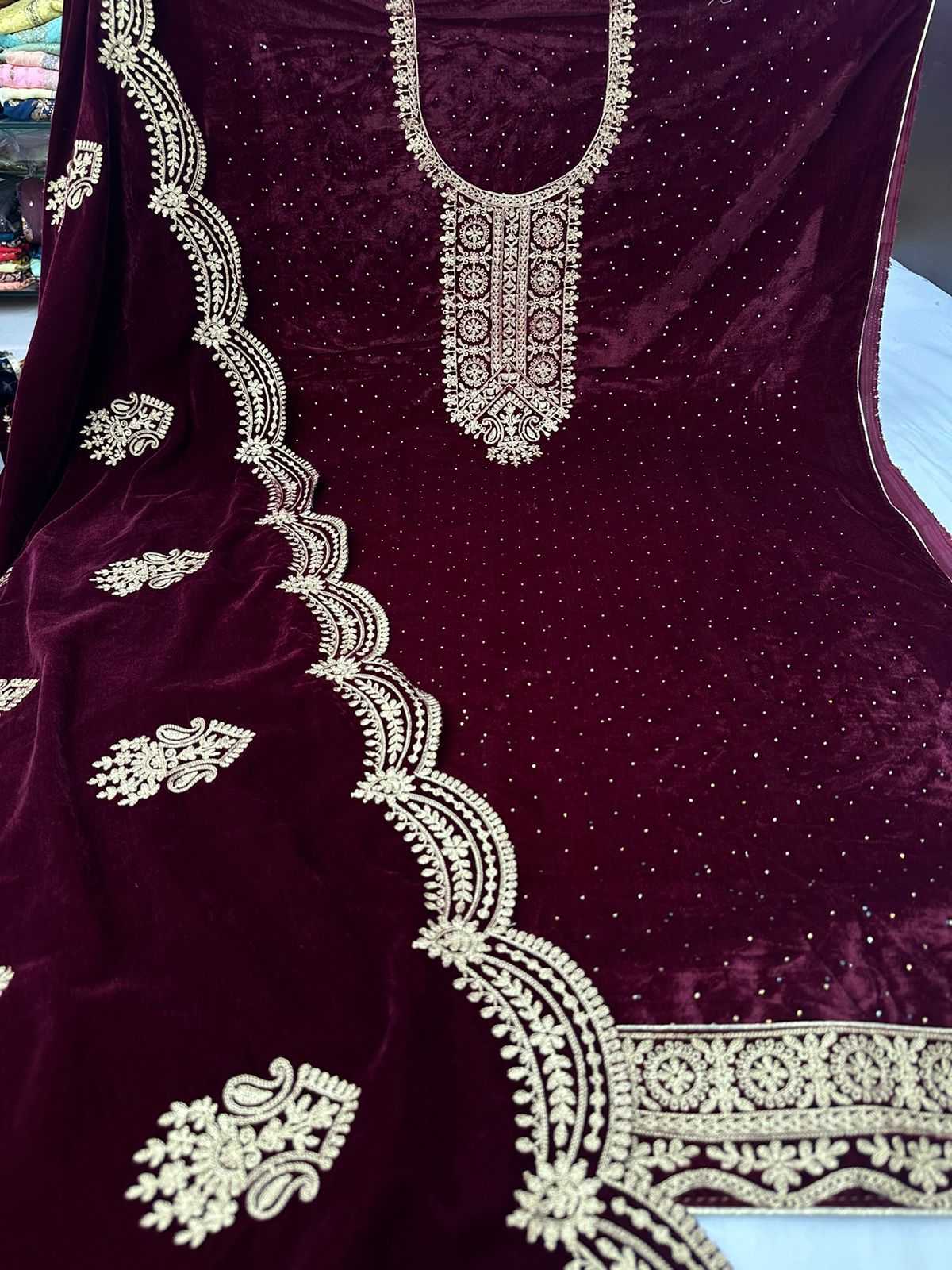 pr kalamkari designer velvet winter occasion wear dress material