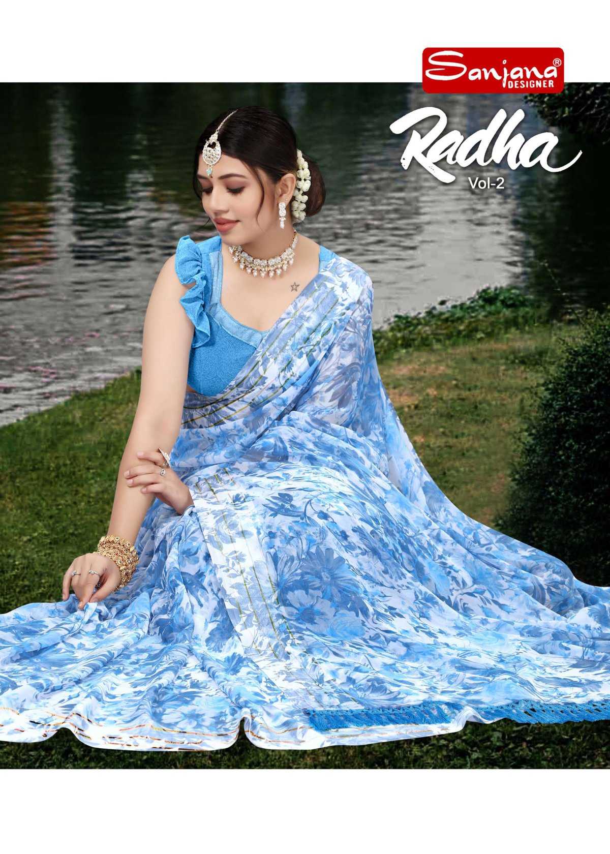 radha vol 2 by sanjana designer fancy weightless jacquard border sarees catalog