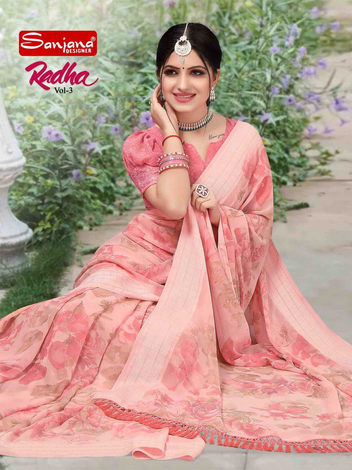 radha vol 3 by sanjana designer casual weightless jacquard border fancy sarees 