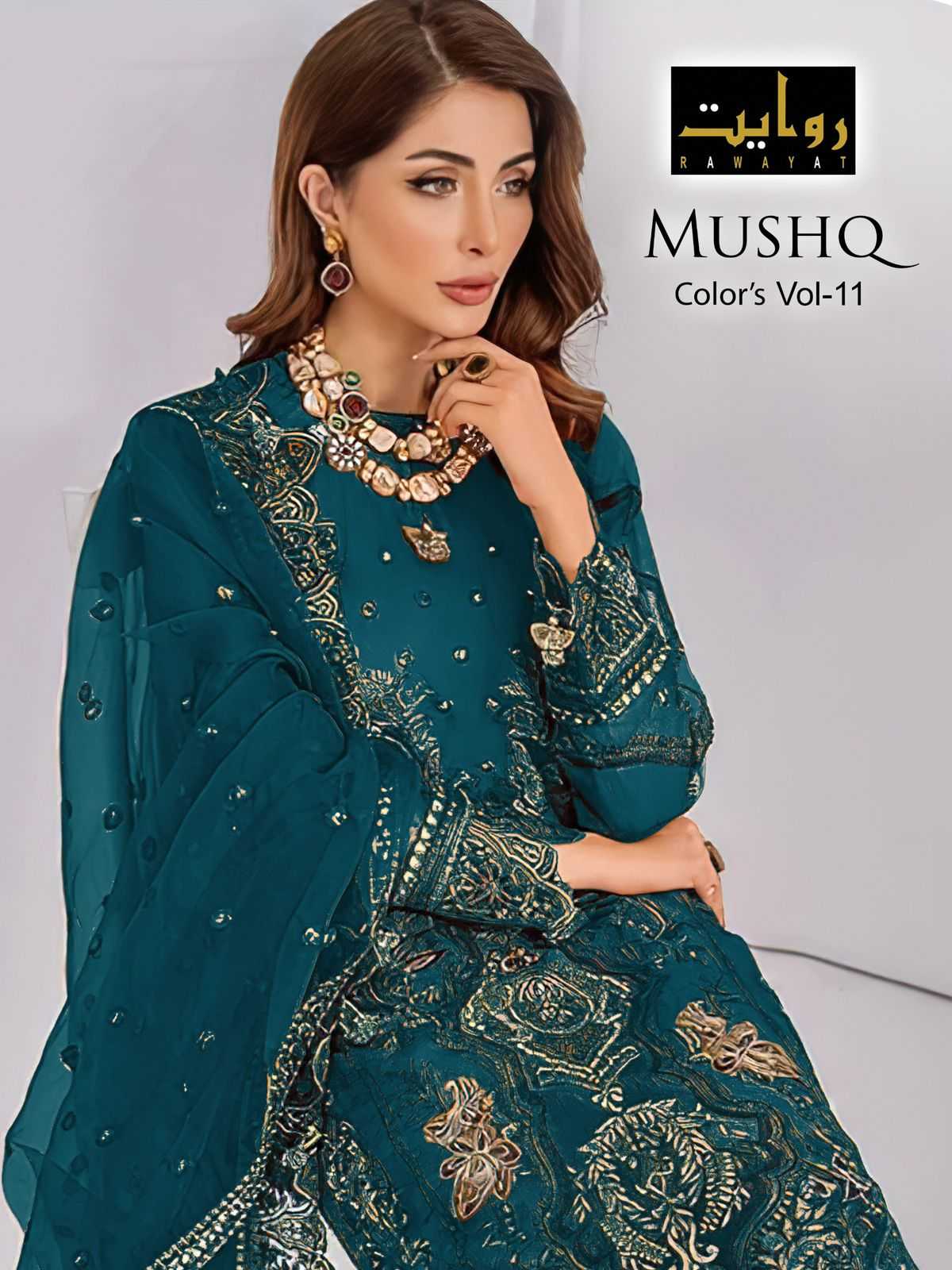 rawayat mushq colors vol 11 pakistani embroidery salwar kameez with naznin dupatta