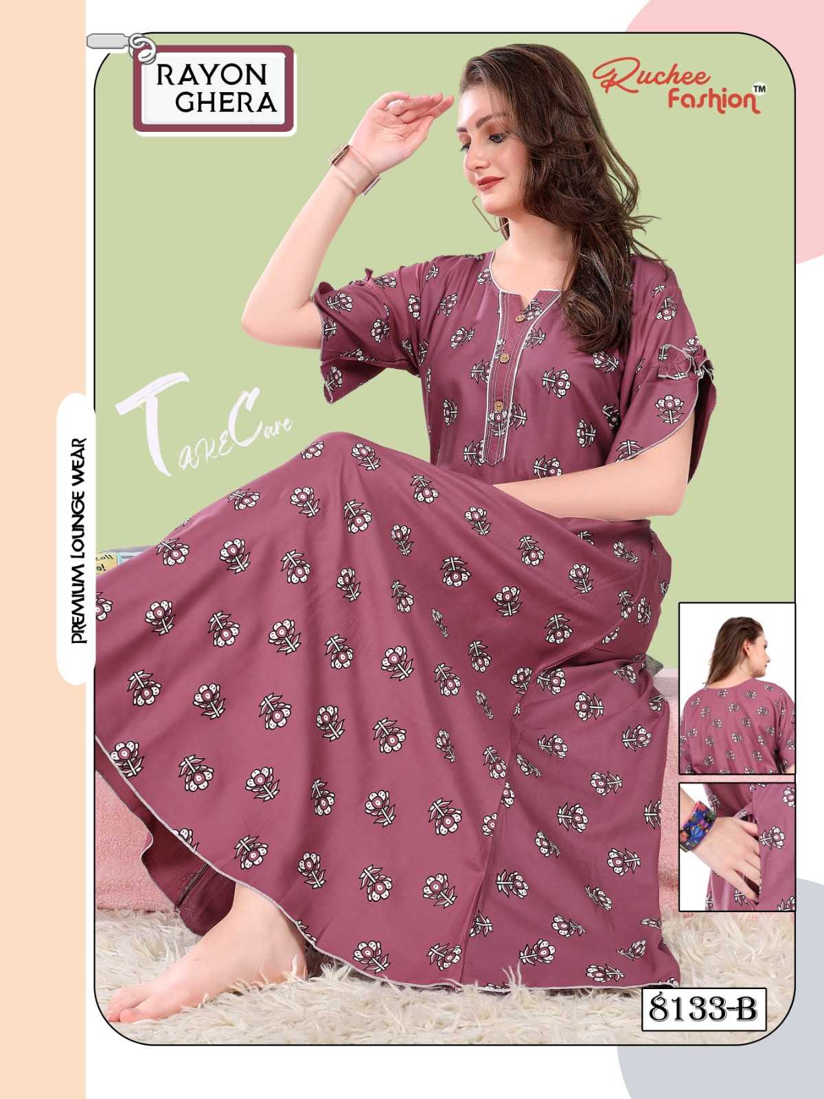 ruchee 8129 & 8133 readymade rayon fancy ghera nighty