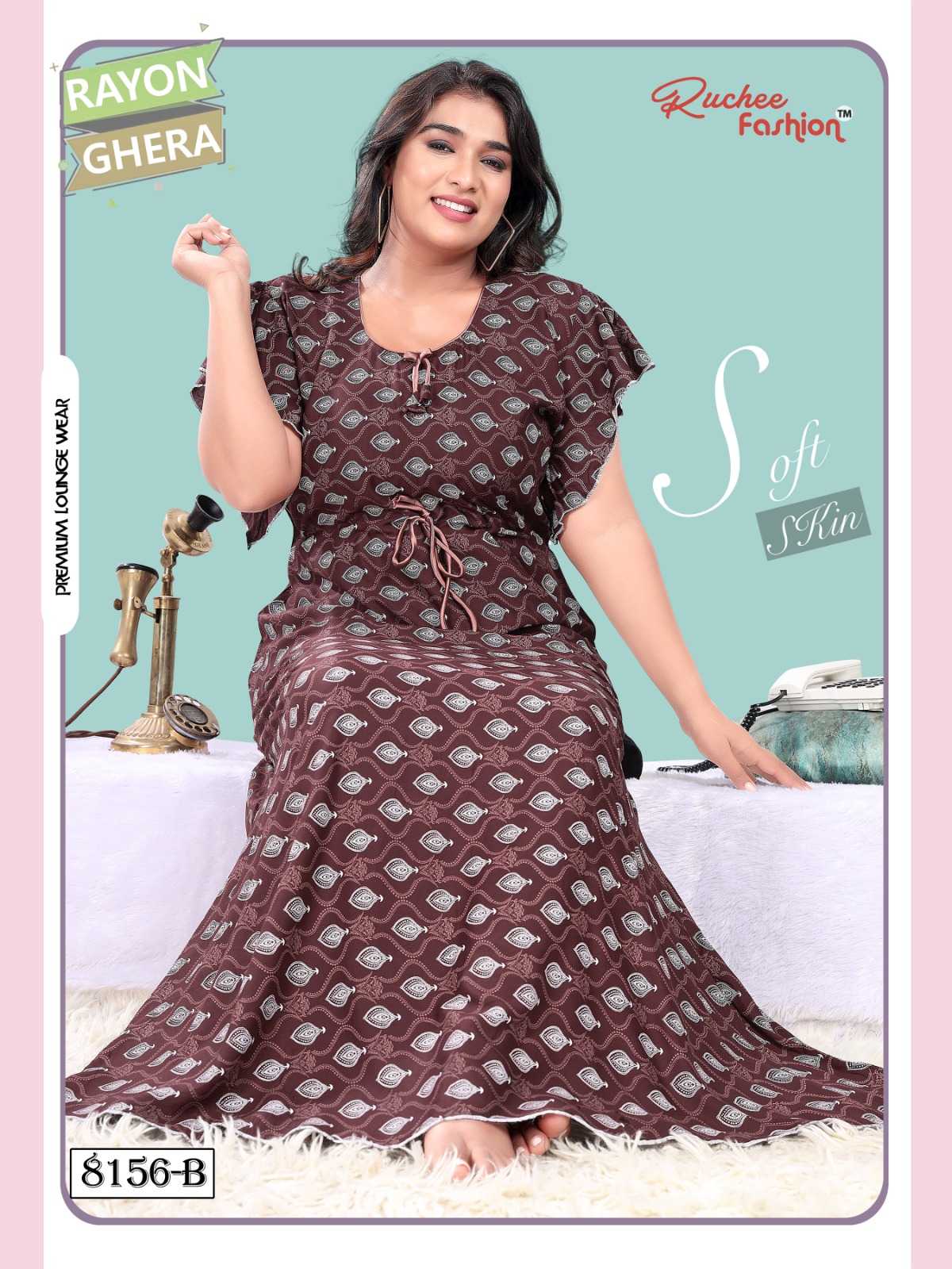 ruchee fashion 8155-8157 rayon ghera fancy sleeve women nighty catalog